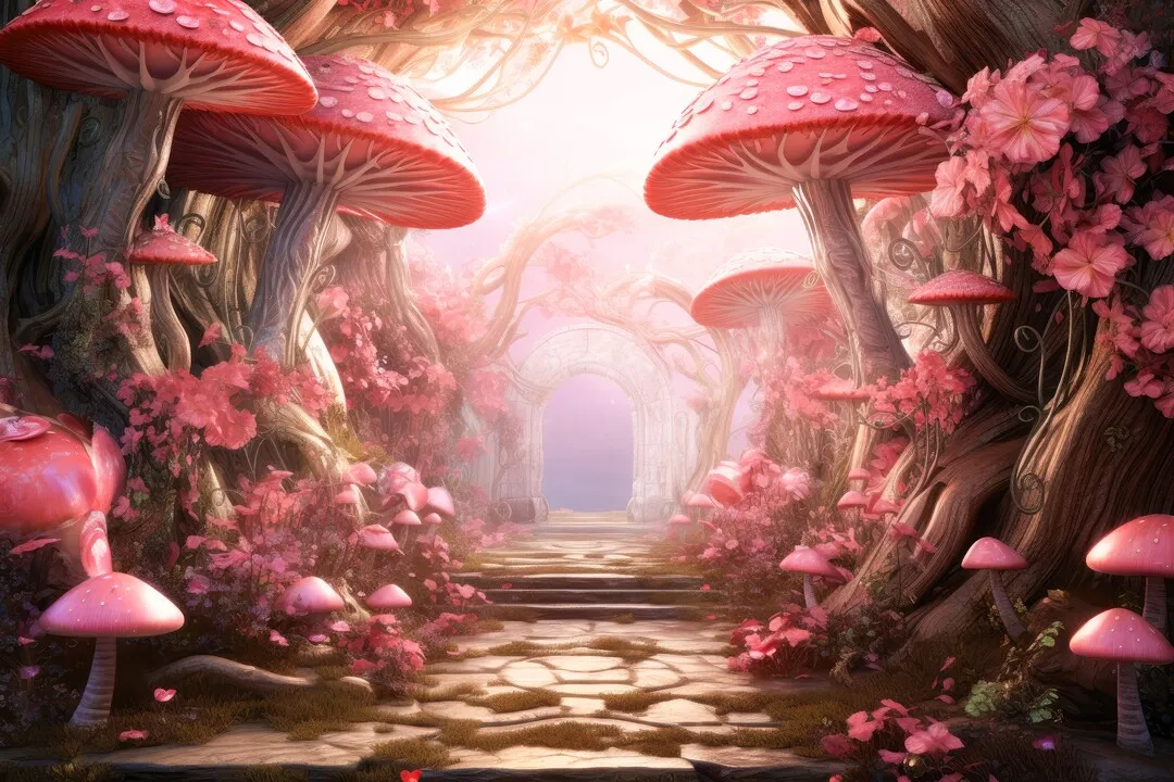 

magic Mushrooms Pink Fairy Forest Road Bokeh backdrops computer print party supplies Photography Studio Backgrounds