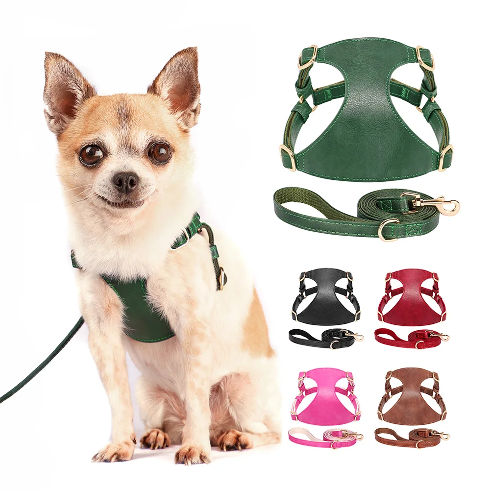 Puppy Dog Harness and Leash Set Soft PU Leather Dogs Cat Vest Harness With Lead Leash For Small Medium Dogs Cats Chihuahua