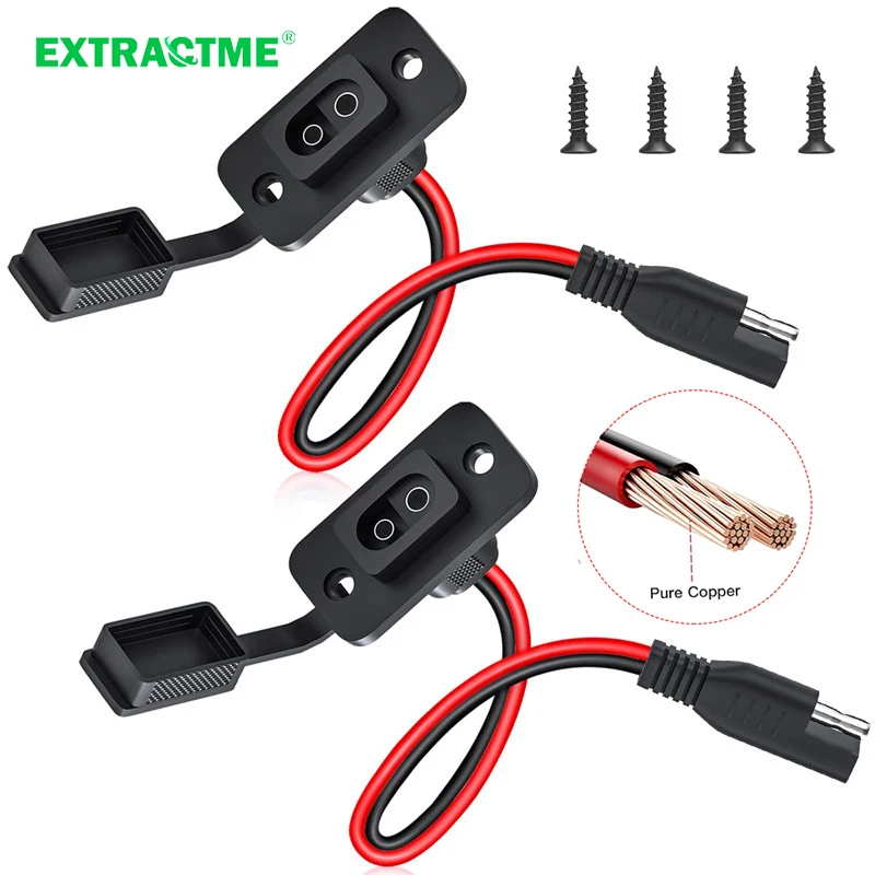 Extractme SAE Quick Connector Harness 12AWG 30CM Waterproof SAE Extension Cord Sidewall Port for Solar Panel Battery Charger