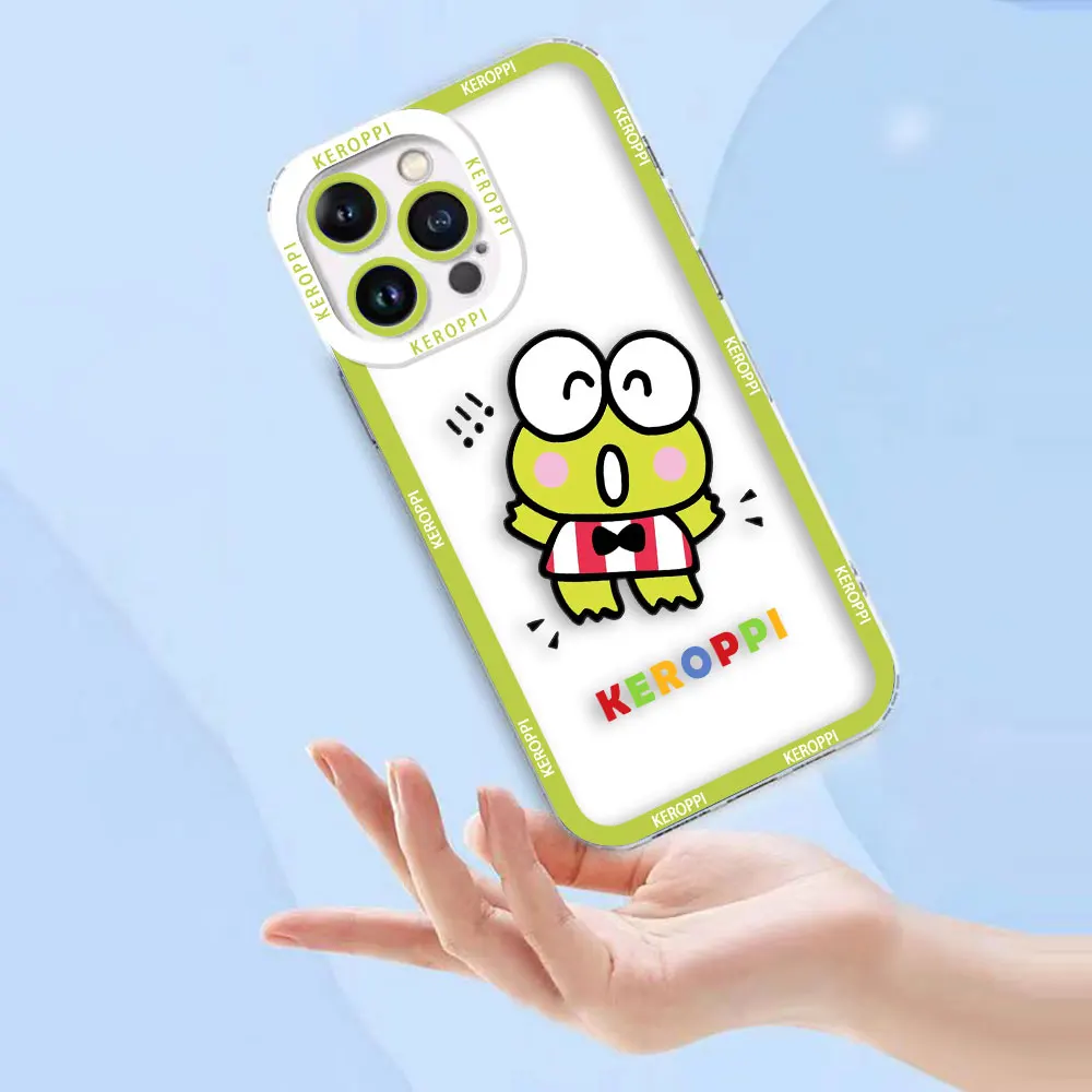 لطيف الضفدع Keroppi Badtz Maru واضح جراب هاتف آيفون أبل 17 AIR 16E 16 15 14 12 13 11 برو 8 7 زائد X XR ماكس غطاء من السيليكون