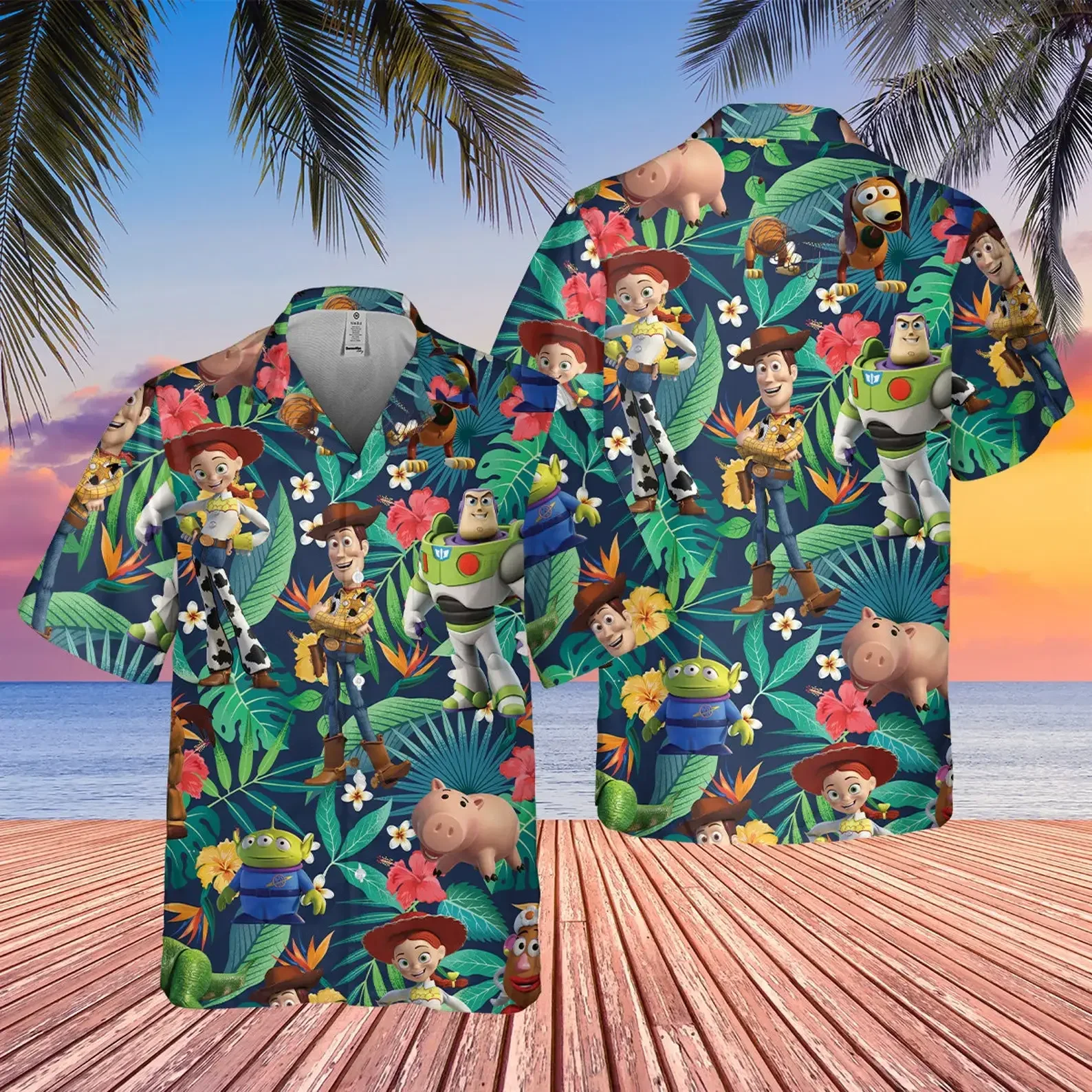 

Disney Toy Story Hawaiian Shirt Mens Women Short Sleeve Button Up Shirt Woody Buzz Lightyear Hawaiian Shirt Cartoon Beach Shirt