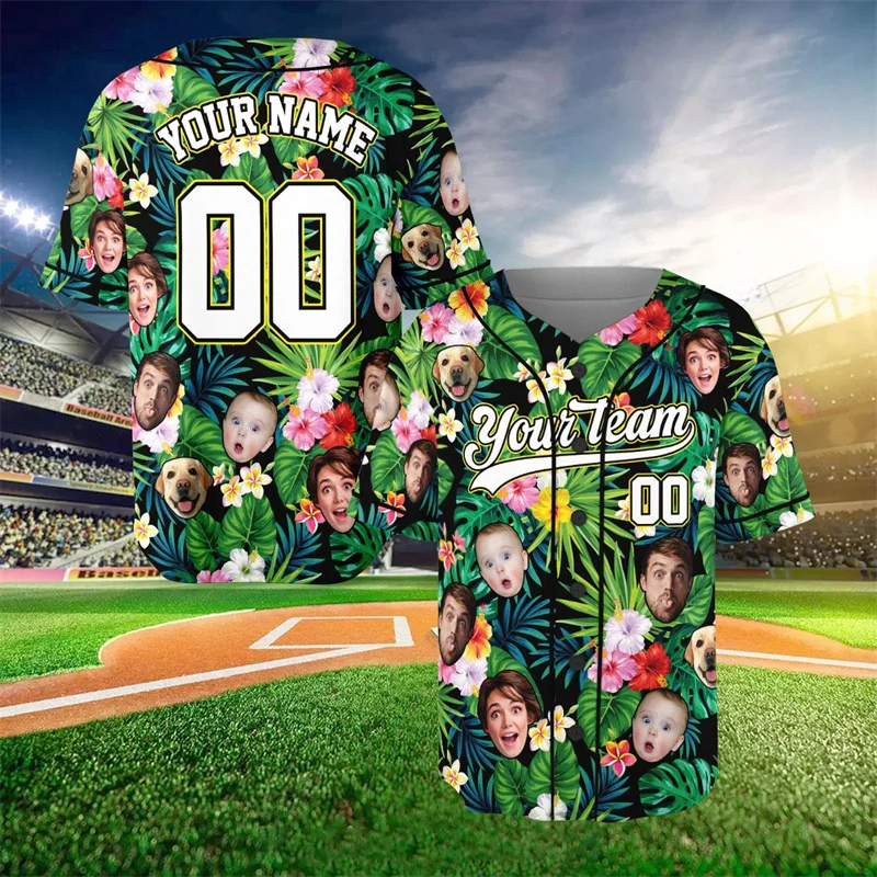 Custom Face Name Number Light 3D Pattern Design Baseball Jersey Casual Oversized Comfortable Top