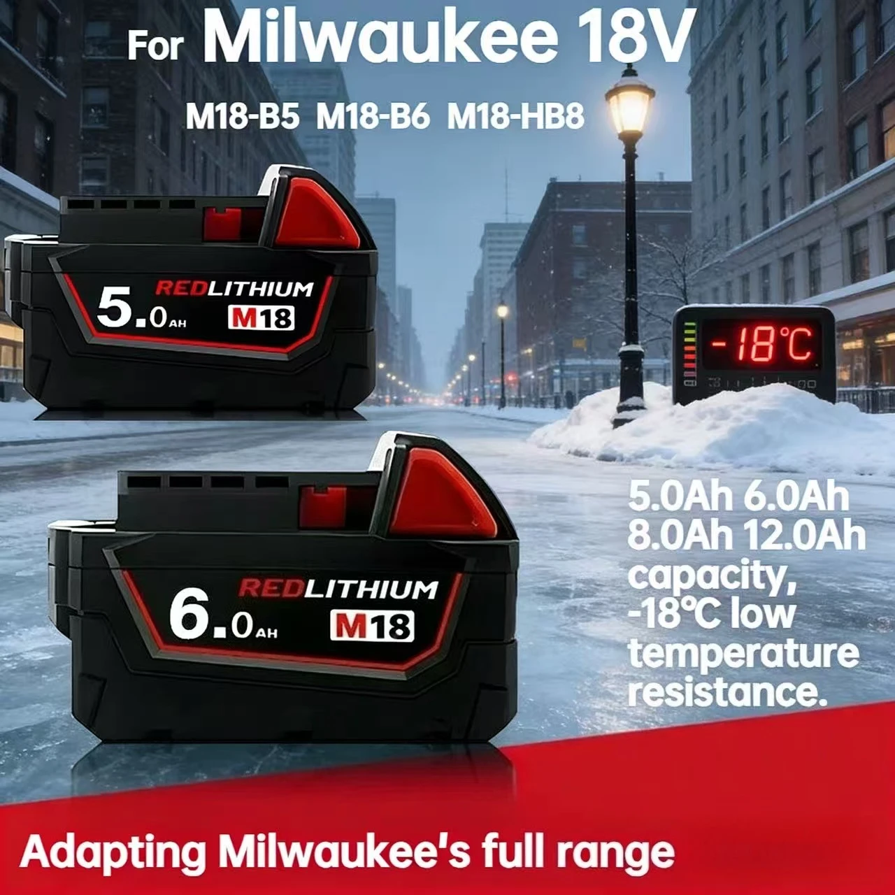 

Fit Original Milwaukee Battery M18 M18B6，5.0Ah 6.0Ah, Battery for Milwaukee M18 Fuel Drill、Replacement Battery for Impact Wrench