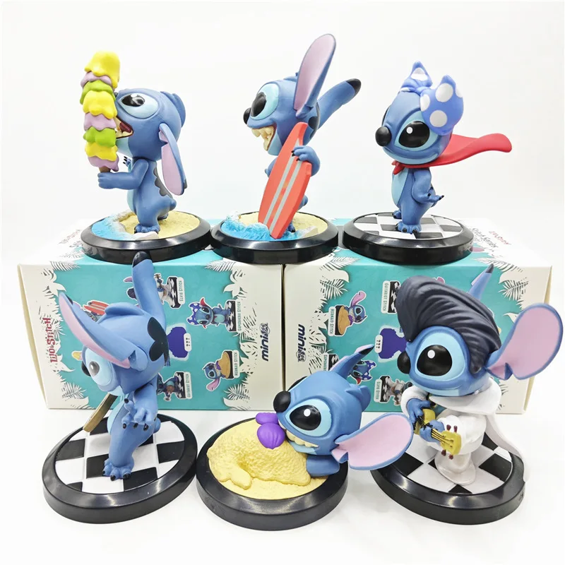 Disney Lilo & Stitch Summer Style Blind Box Stitch Beach Party Cartoon Creative Toy Model Desktop Ornament Surprise Gift