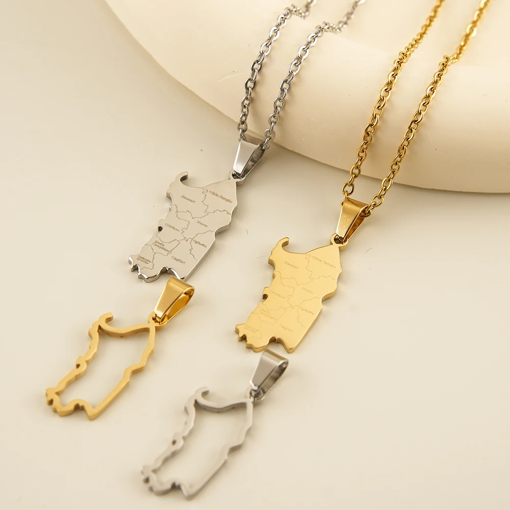 Fashion Italy Sardegna Map City Pendant Necklace Stainless Steel Men Women Italiana Sardinia Jewelry Gift