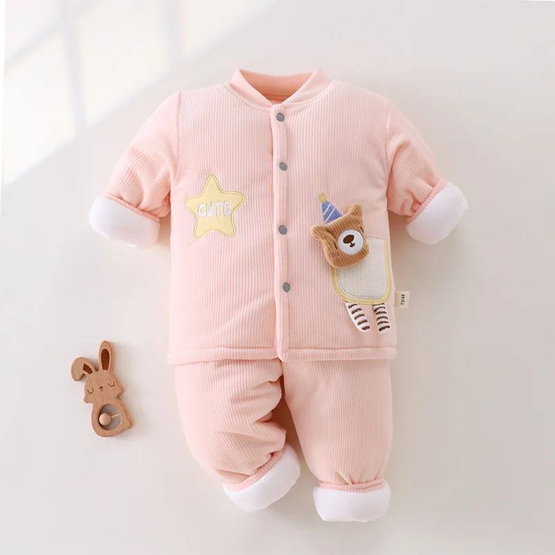 

Baby cotton coat set, thickened winter clothes for newborns aged 0-1 years old, clothes with cotton clips for warmth, winter bab