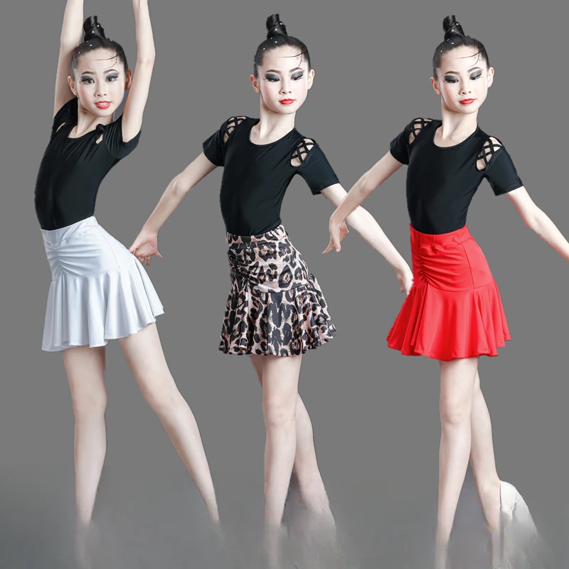 Children Professional Ballroom Latin Dance Dress For Girls Ballroom Dancing Dresses For Kids Leopard Print Top Skirt Samba Tango