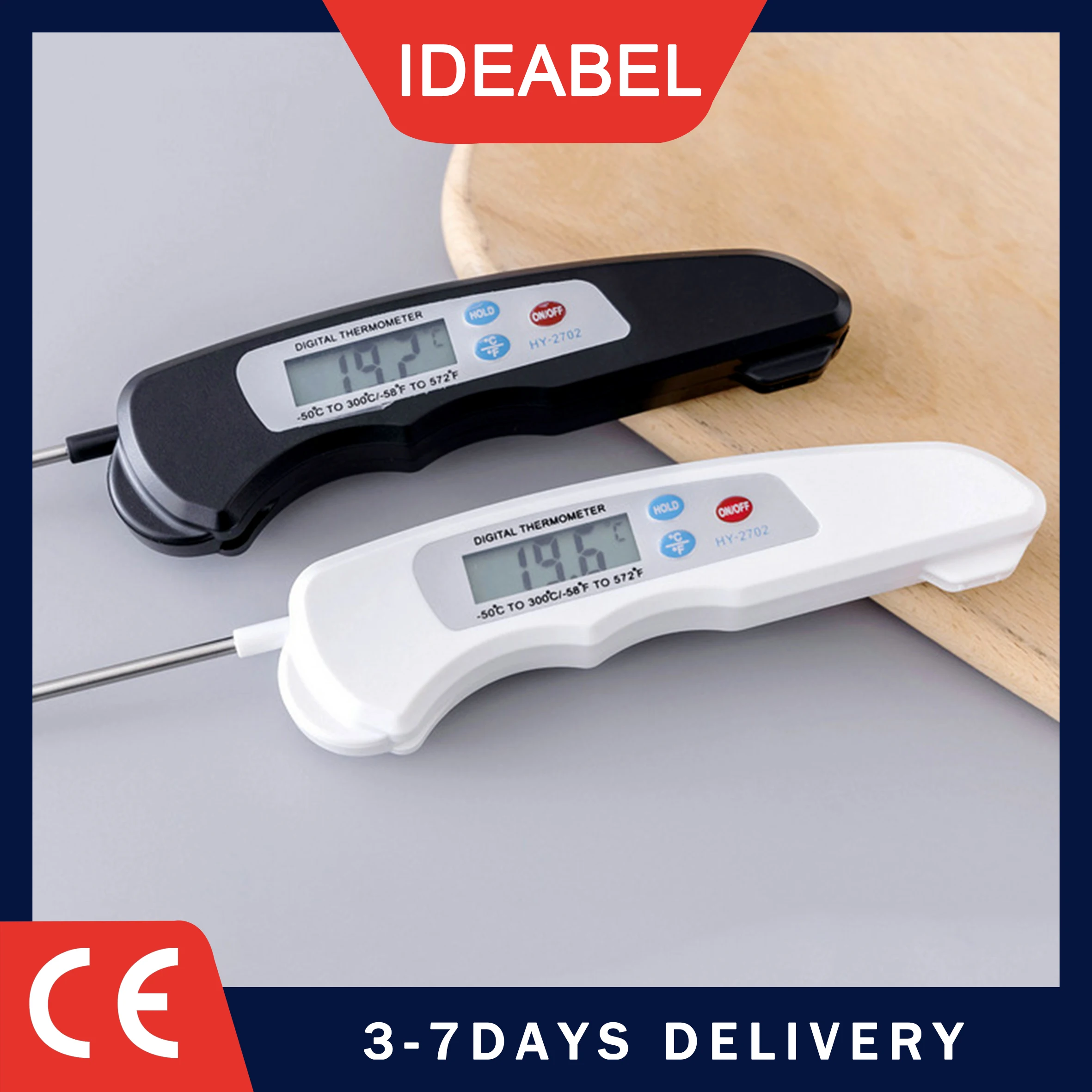 IDEABEL Foldable Instant Read Meat Thermometer Magnetic Stainless Steel Kitchen Food Water Cooking BBQ Digital Meat Thermometer