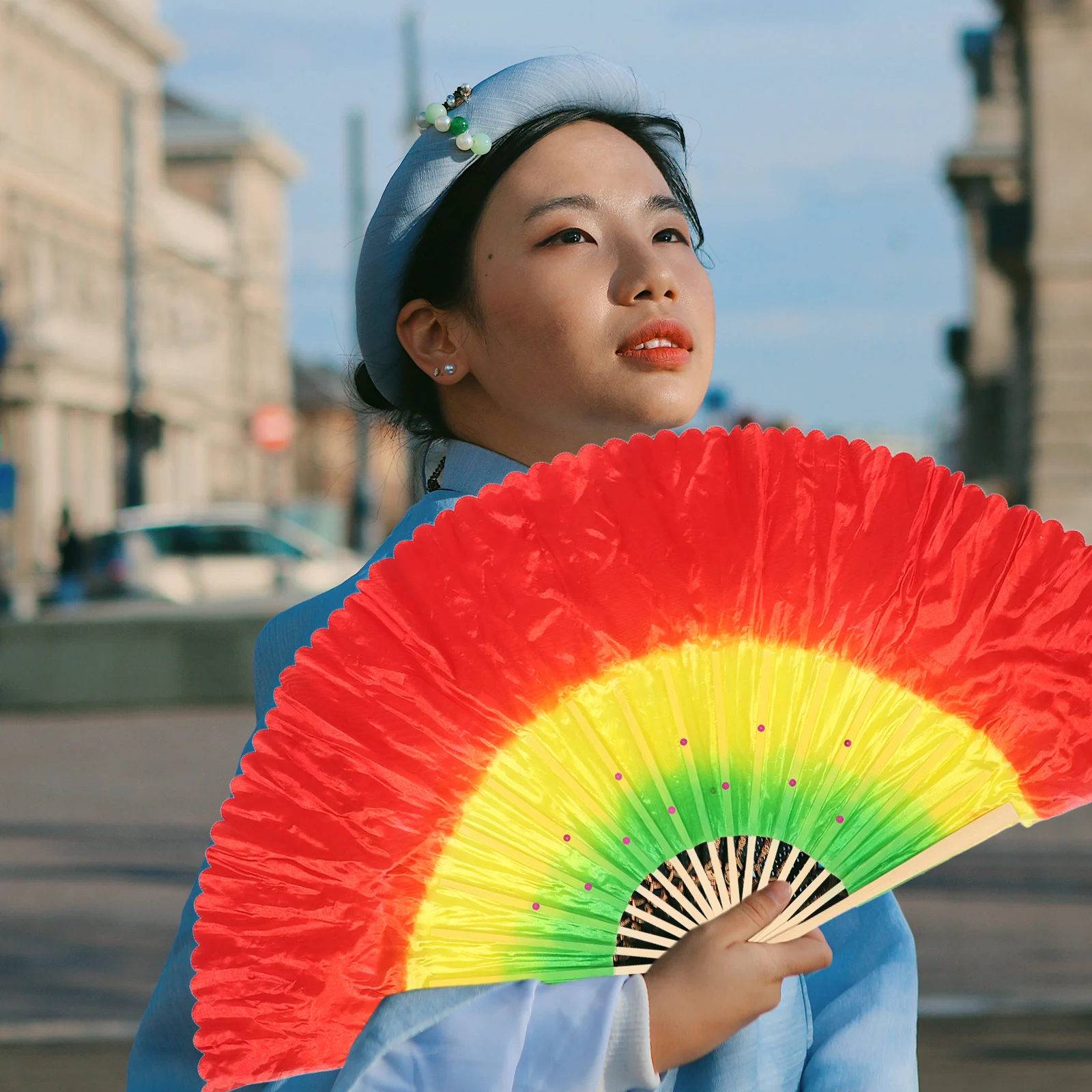 2pcs Folding Dance Large Colorful Wear-Resistant Hand Fan For Square Dancing Exercise Yoga Performance Practical Lightweight Fan