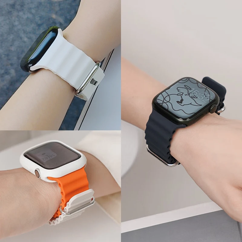 Ocean Silicone Band for Apple Watch Ultra 3 2/Ultra 49mm Liquid Silicone Sport Strap for Series 11/10/9/SE/8 46/45/44/42/41/40mm