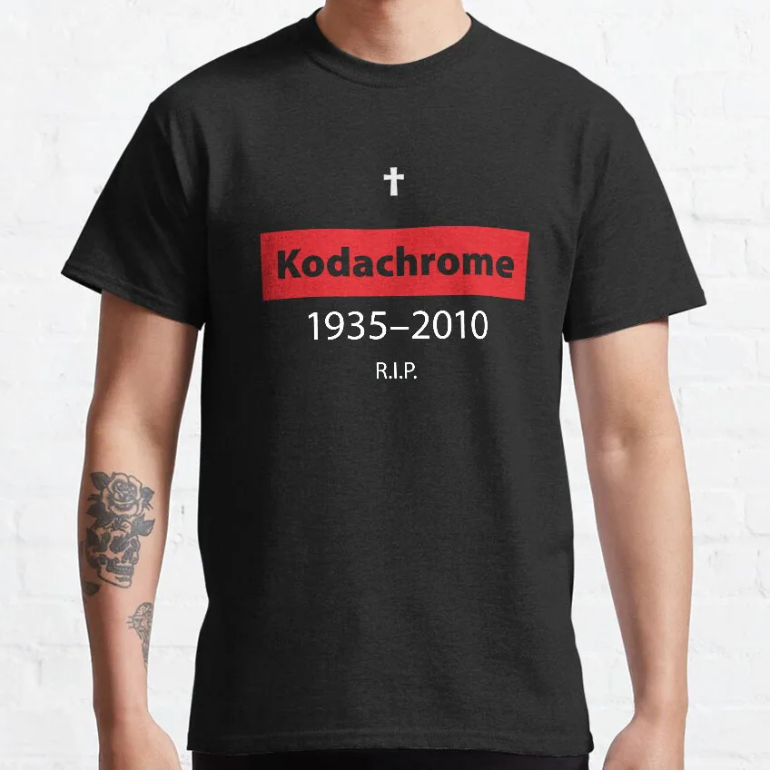 R.I.P. Kodachrome Retro 35 mm camera photographer t shirt