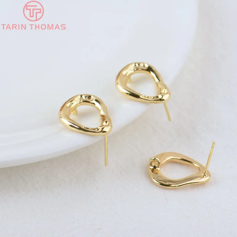 (2081)6PCS 14x17MM 24K Gold Color Plated Brass Drop Shaped Stud Earrings High Quality DIY Jewelry Making Findings