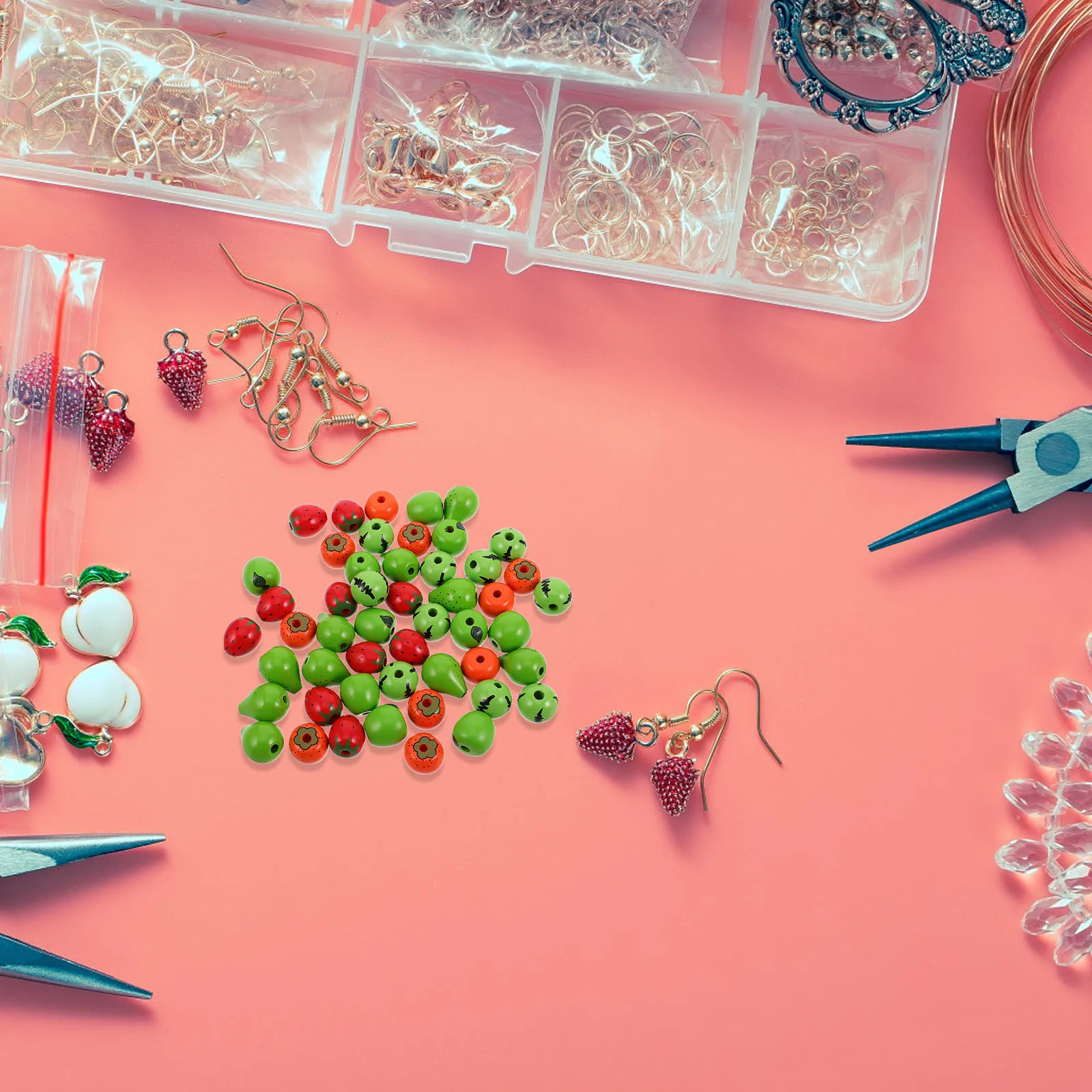 50Pcs Fruit Wooden Beads DIY Craft Loose Beads for Jewelry Making Necklaces Bracelets Earrings Charms Supplies