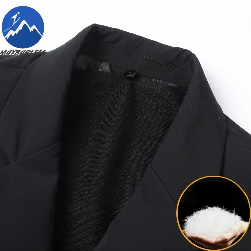 Maxbarley Mens Long Down Jacket Turndown Collar Outdoor Work Lightweight Puffer Jacket Casual Business Windproof Winter Parka