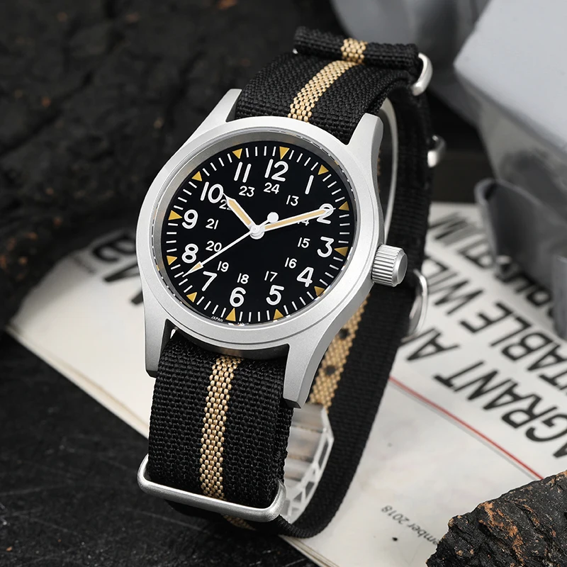 Militado ML05 38mm Military Field Watch VH31 Sweep Quartz Movement Domed Sapphire Crystal Waterproof 100M Super Luminous Watches