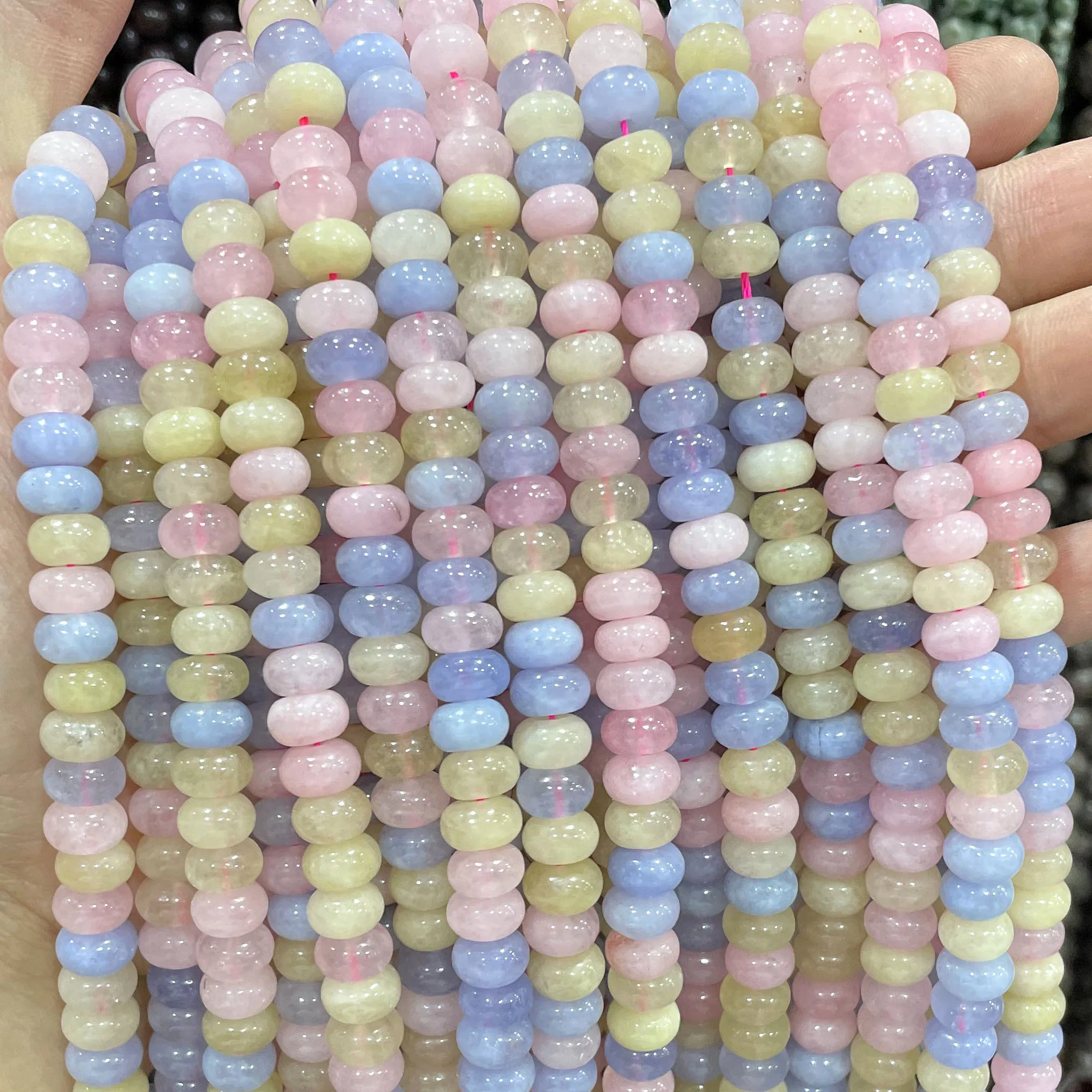 Natural Stone Colorful Morganite Jades Chalcedony Rondelle Spacer Beads For Jewelry Making DIY Bracelet Necklace Accessories