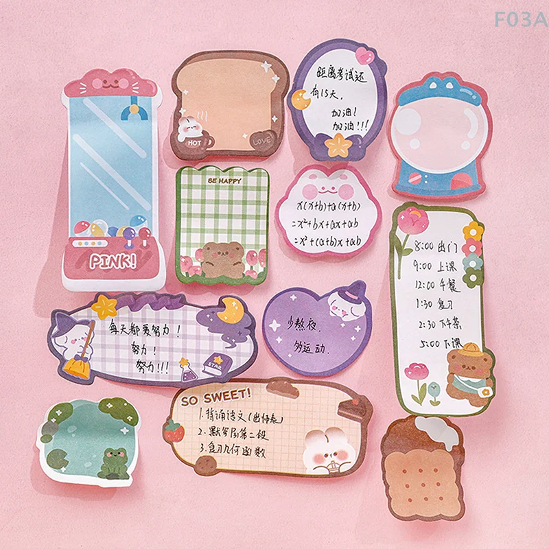 Kawaii Cartoon Sticky Notes, Morango, Coelho, Urso, Cute Memo Pad, Message N Times, Office Stationery Supply, Planejador de Diário