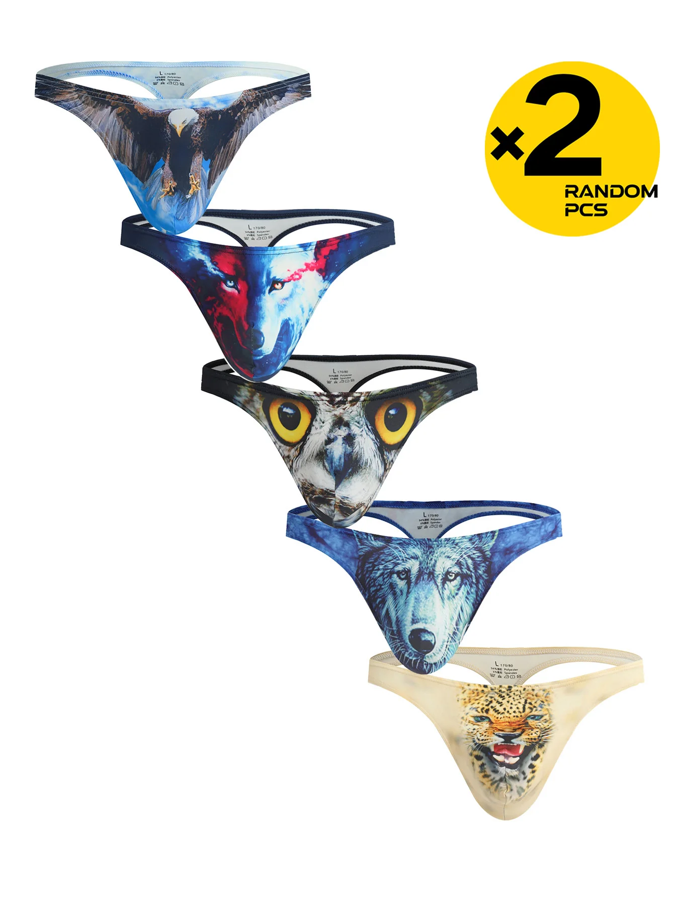 Men's Digital Print Thong Underwear Set - Sexy Low-Rise Stretch Design High-End Appearance Large Size Youth Style 2pc Pattern