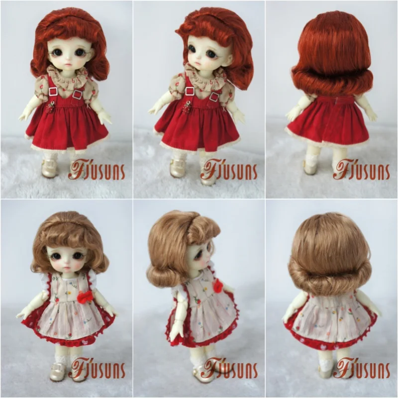 FJusuns BJD Doll Wigs  JD006 5-6inch 13-15CM Synthetic Mohair BJD Wig Retro Hepburn  Lati Yellow 1/8 OB11 Toy Accessories