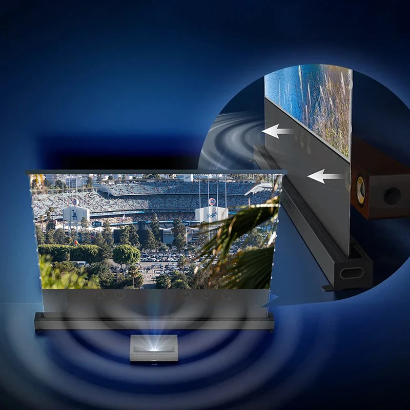 Electric Floor Rising ALR UST Projection Screen Black Grid Transparent Tab Tension Ambient Light Rejecting for UST Projector 4K