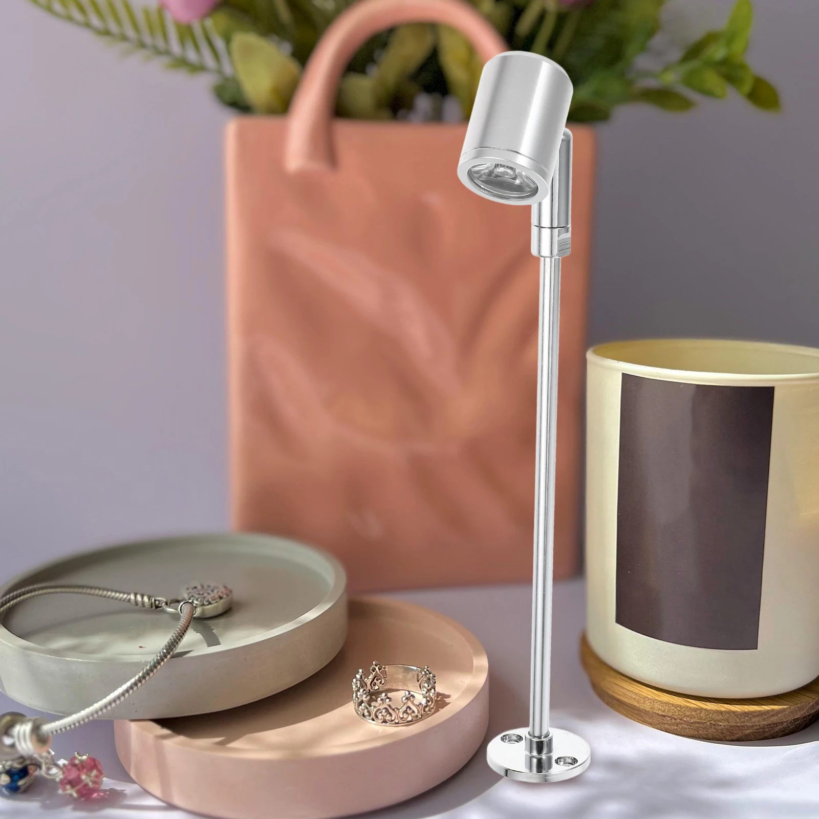 

Small LED Spotlight 3W 4000 4200K Silver 215MM for Jewelry Showcase Display Cabinet Home Decor Mini Pole Light Adjustable