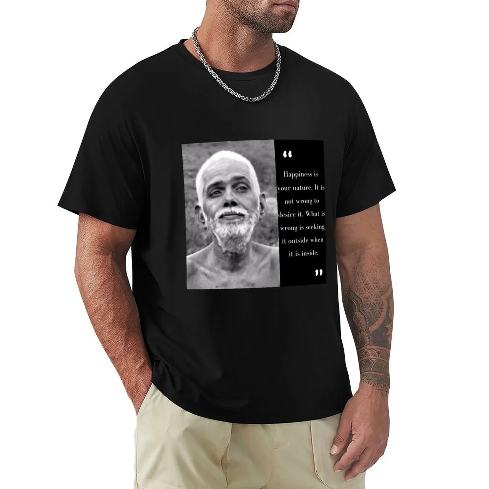 

Ramana Maharshi Happiness Quote T-Shirt Big Size Simple T-Shirt