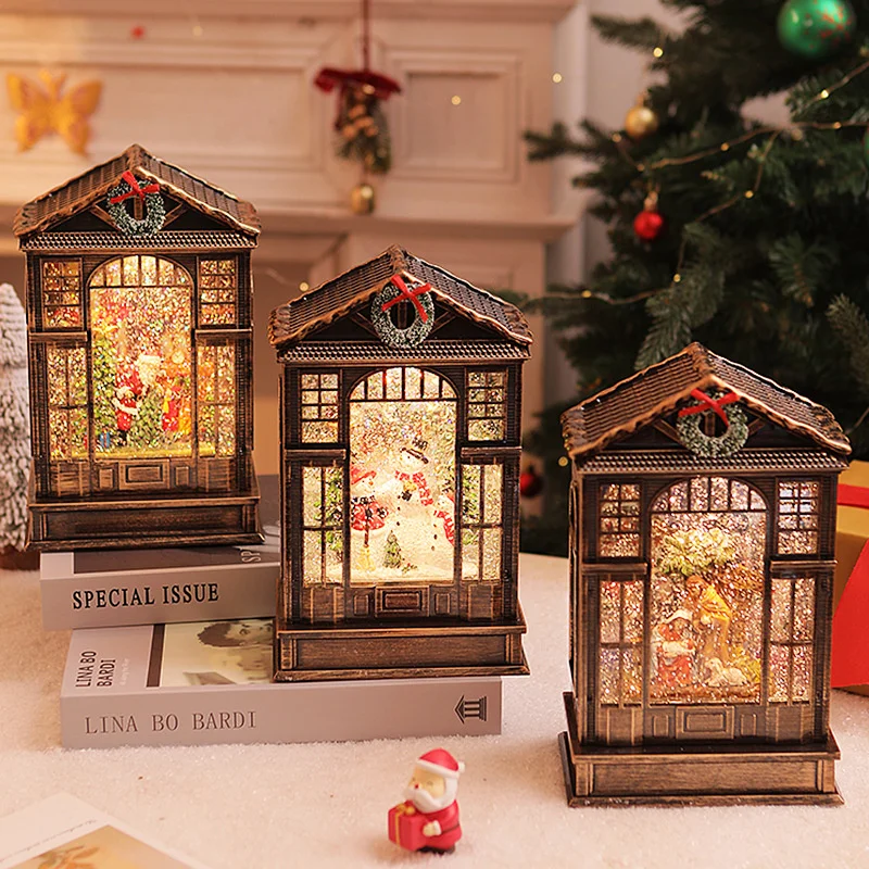 New Christmas Resin Snow House Music Box Desktop Ornament Shine Snowfall Festive Atmosphere Living Room Bedroom Home Decoration