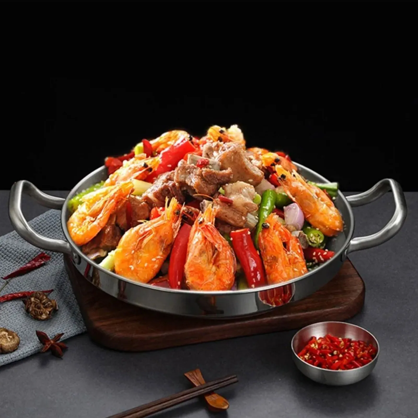 Seafood Stainless Steel Korean Style Pot Double Ear Soup Instant Noodles Gold Thick Durable Reinforced Bottomed Dry Pot view 4
