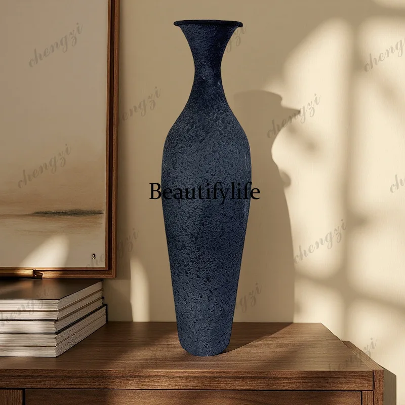 Nordic minimalist cream style metal large vase living room porch matte texture high floor flower ware