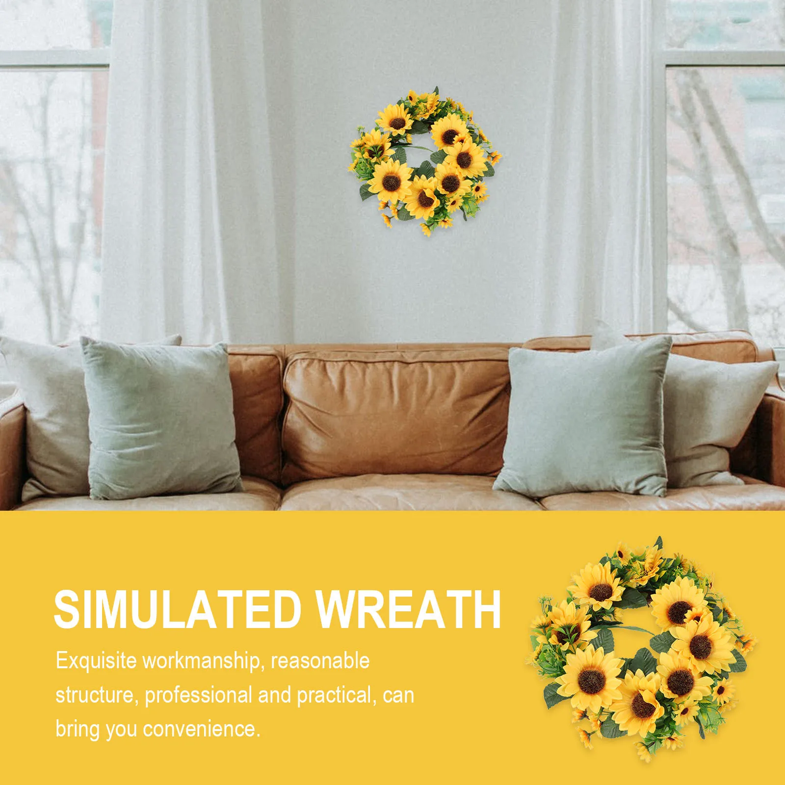 

1Pcs Artificial Sunflower Wreath Pendant Fake Garland Home Wall Decoration for Thanksgiving Autumn Holiday Party