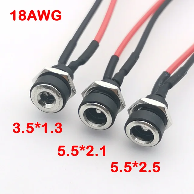 18AWG DC 5.5*2.1/2.5 3.5*1.3 kabel zasilający złącze przewodu ładowarka 10A wysoki prąd wtyczka zasilania prądem stałym gniazdo żeńskie około 15CM