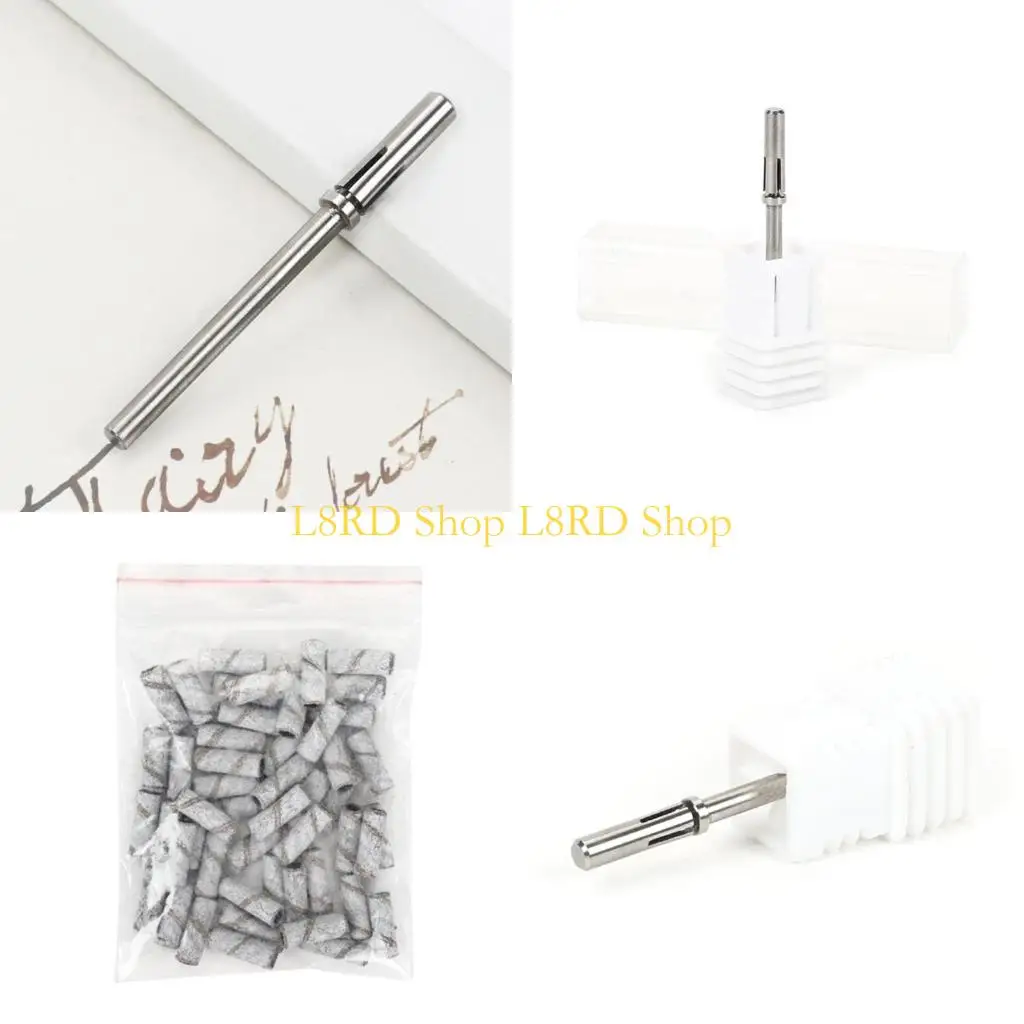 l8rd 80/120/150/180/240grit แถบการขัดขนาดเล็กสแตนเลสบิตบิต Mandrel Mandrel Manicure อุปกรณ์เสริมอุปกรณ์เสริม