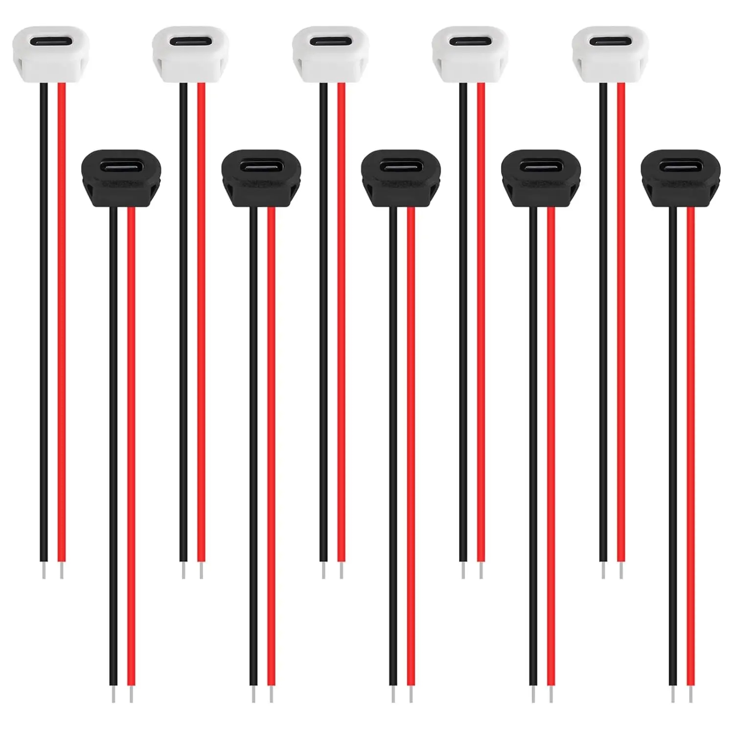 10PCS 2pin Type-C Female Chassis USB C Pigtail Cable Extension Power Cable Waterproof Solder Wire without Terminal