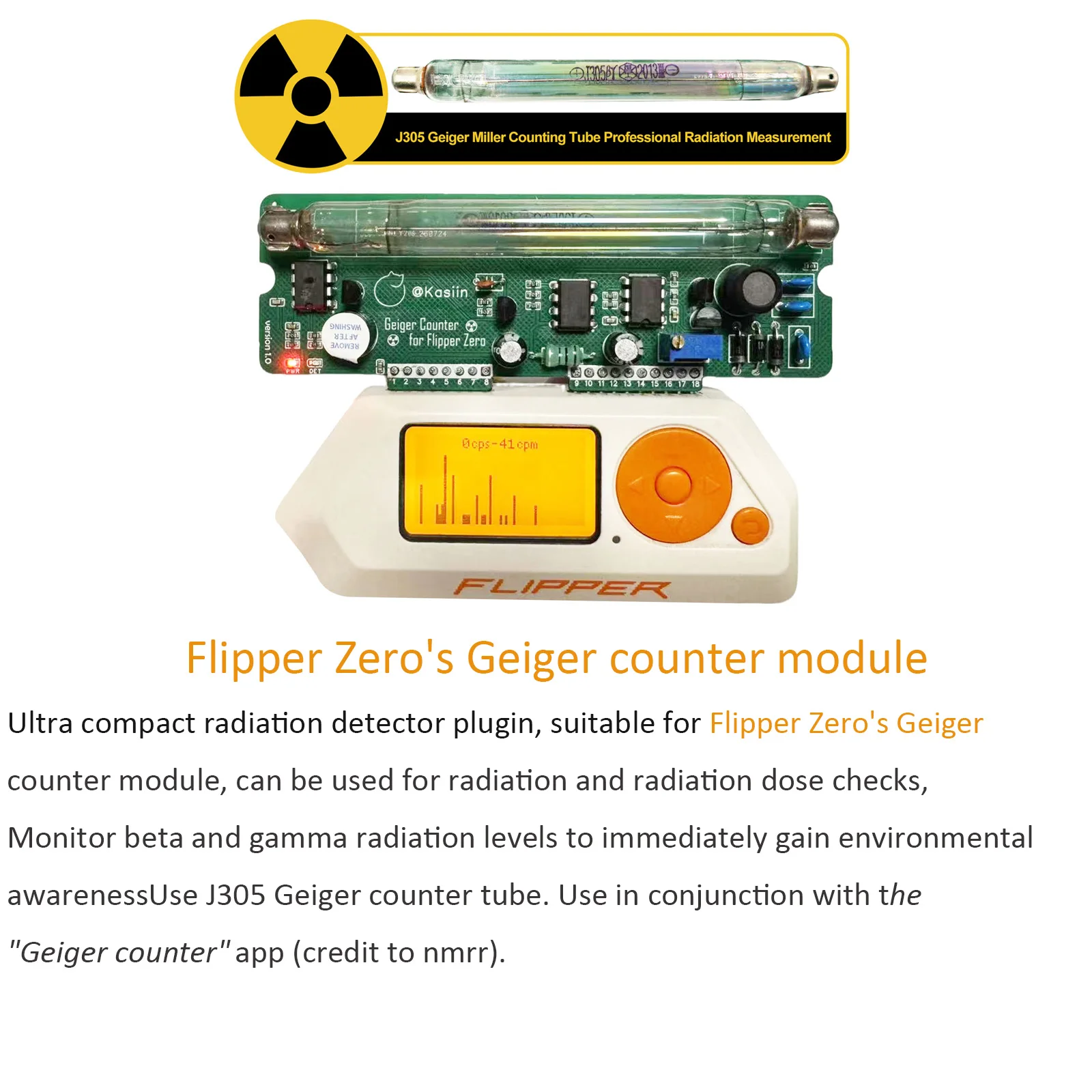 Flipper Zero J305 Geiger Counter APP Counter X-ray β-ray Radioactivity Tester Nuclear Radiation Detector