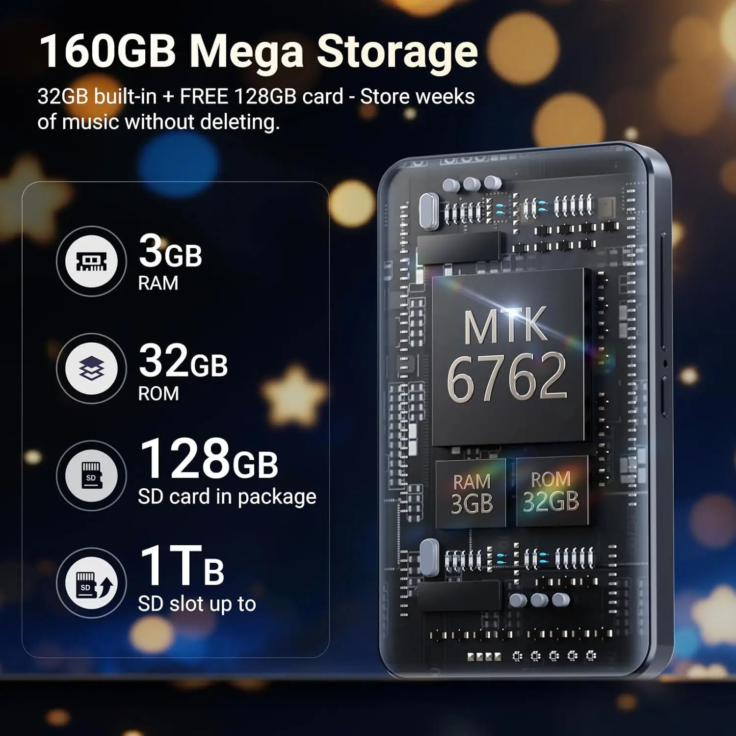 32GB/96GB/160GB MP3プレーヤー、BluetoothとWiFi搭載、MECHEN Android