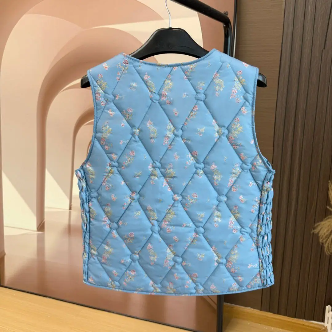 Large Size Keep Warm Winter Down Vest Women Korean Sweet Cute Floral Print Waistcoat Loose Casual Short Sleeveless Jackets