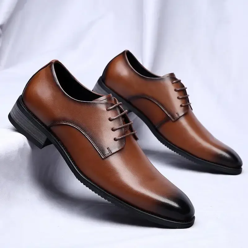 

Luxury Men's Leather Pointed Blue Black Derby Fashion Evening Dress Shoes Business Leather