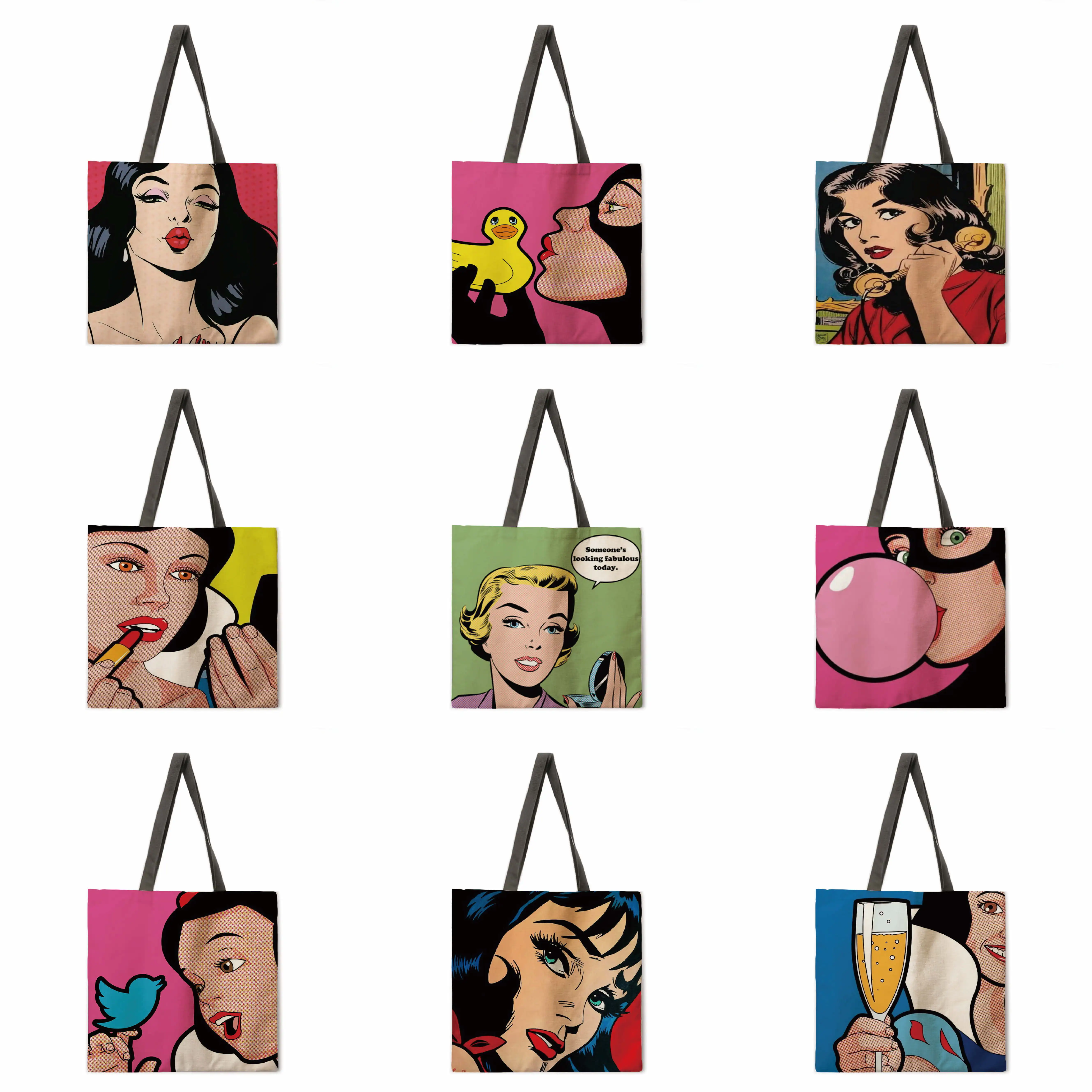 

American style linen bag handbag lightweight shoulder bag large capacity eco-friendly shopping bag handbag tote bag