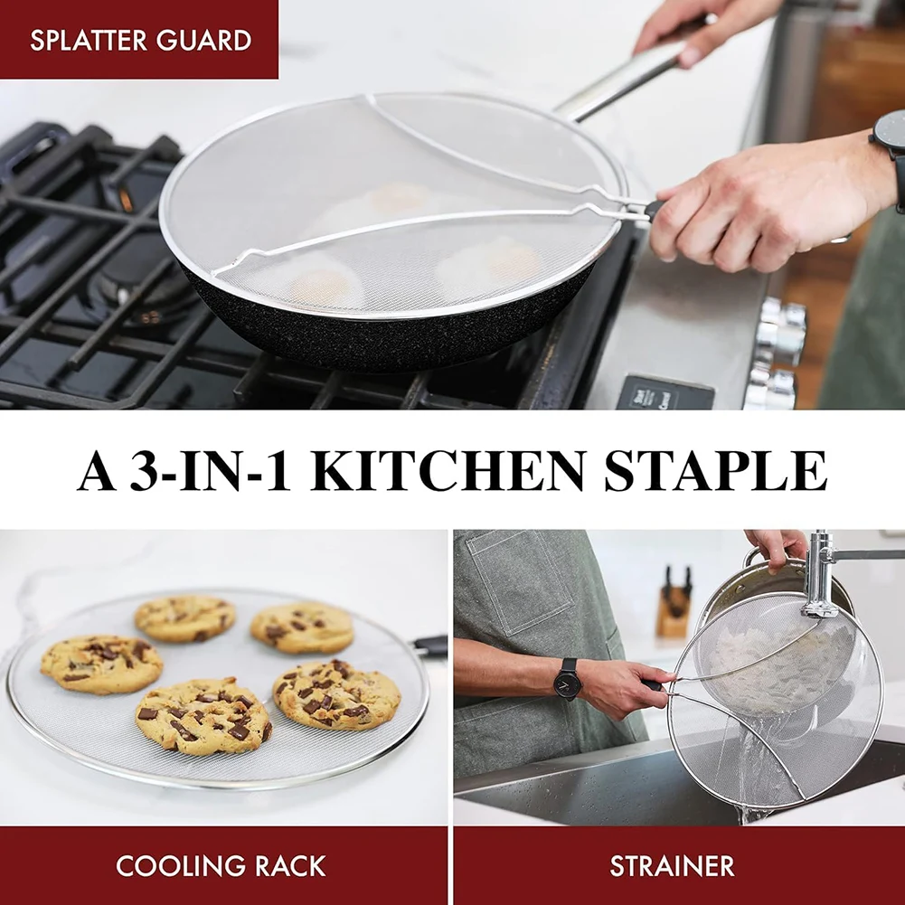 Stainless Steel Oil Splash-Guard,Stops 99% of Hot Oil Splashes,Easy to Clean Dishwasher Safe Splatter Screen,Kitchen Essential