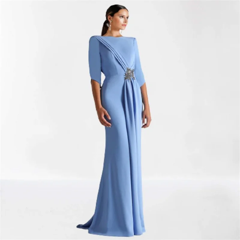 

Elegant Luxury Dubai Evening Dresses 2025 Blue Women's Prom Party Gowns Long Mermaid Formal Dresses with Train Wedding Guest