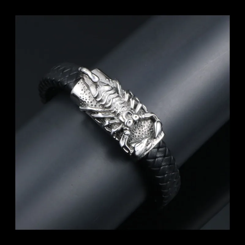 شخصية الرجعية المنسوجة الجلود حبل سوار، التيتانيوم الصلب الحيوان العقرب الرجال سوار من الجلد CE527