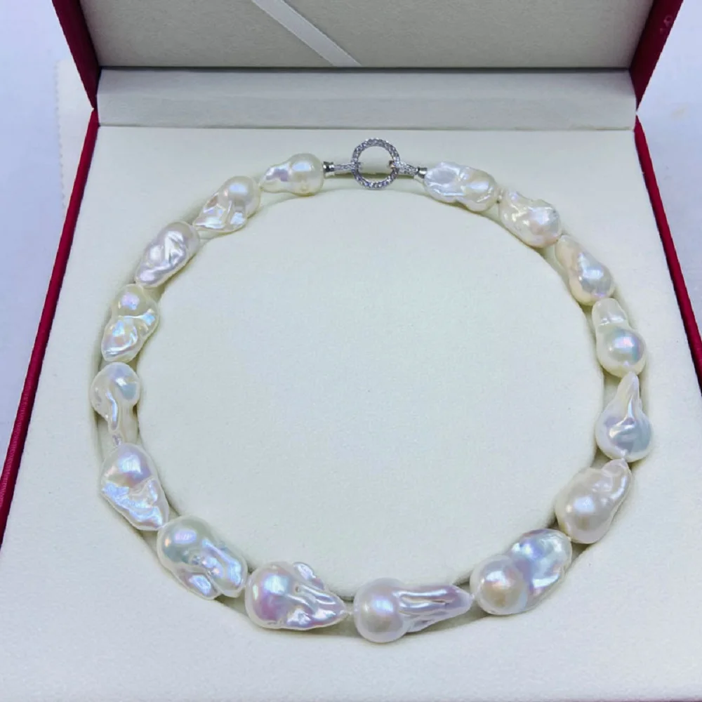 

Baroque South Sea Pearl AAA13x15mm Natural Pearl Necklace 925s 16'18inch