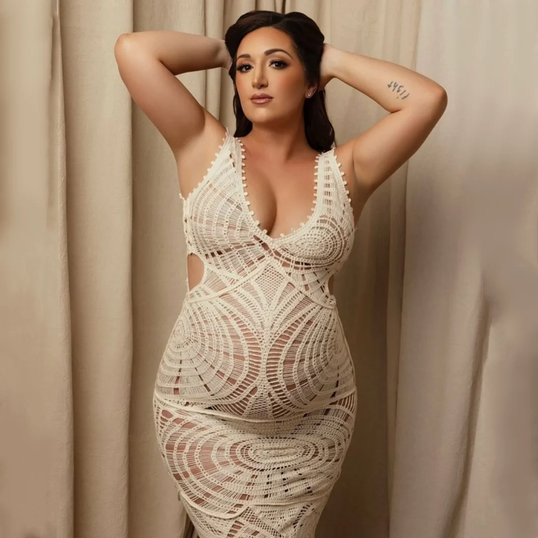 

Sleeveless Hollow Out Lace Maternity Photography Dress V-neck Pregnancy Photo Shoot Dress See Through