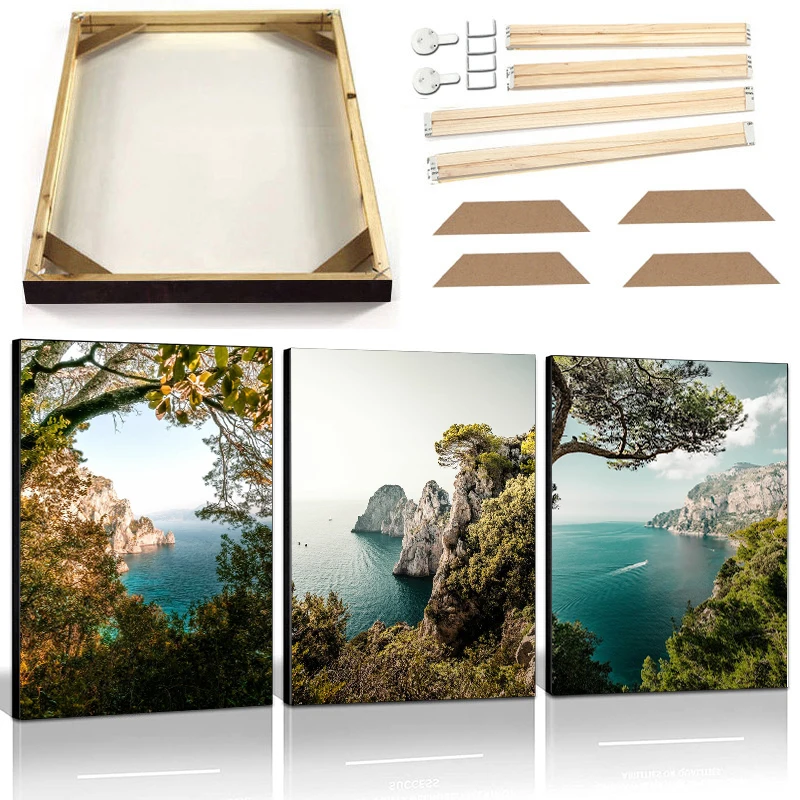 

Capri Italy Islands Landscape Canvas Painting with Frame Famous Travel City Natural Scenery Poster Prints Abstract Picture Decor