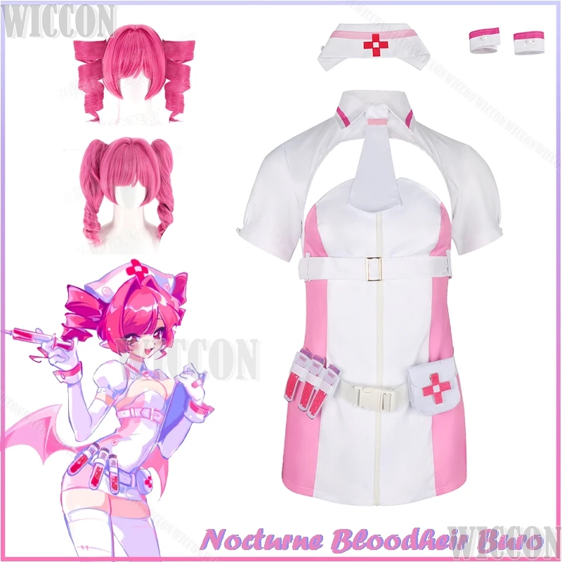 ミューズゲームダッシュブロコスプレウィッグ翼夜想曲-bloodheir-衣装服セクシーな女性女の子ピンクナース制服ハロウィンカーニバル