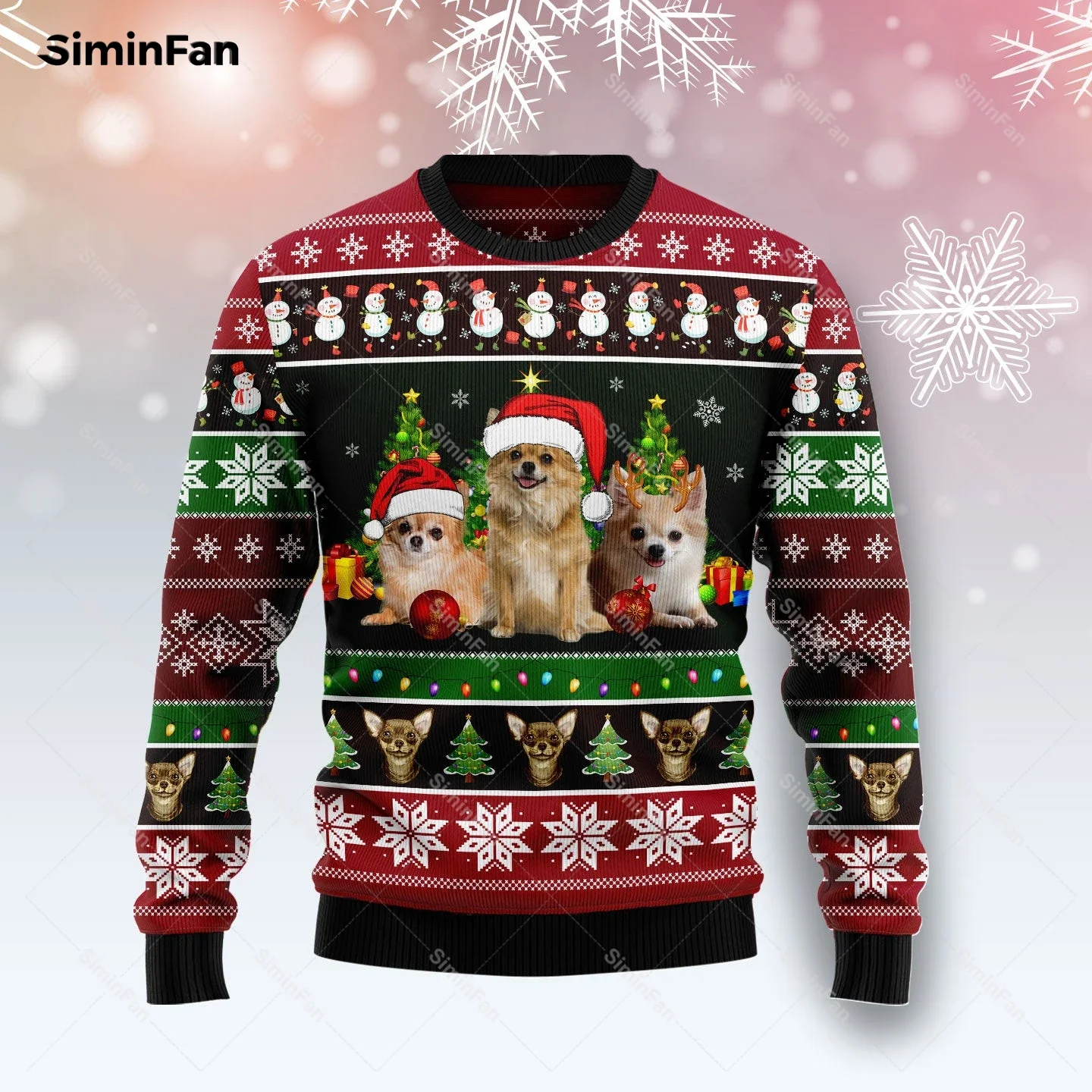 Chihuahua Ugly Christmas Red Sweater 3D Printed Men Pullover Casual Sweatshirt Couple Long Sleeve Shirts Unisex Female Top Coat