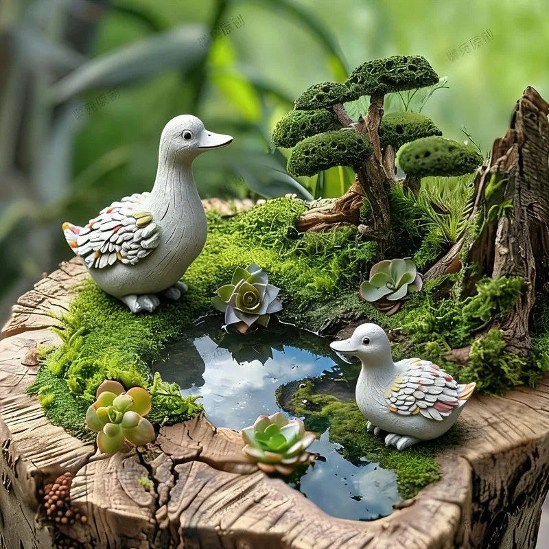 Simulation Resin Duck Sculpture Ornaments Outdoor Garden FlowerPot Micro Landscape Ornament Outdoor Fish Pond Landscaping Crafts