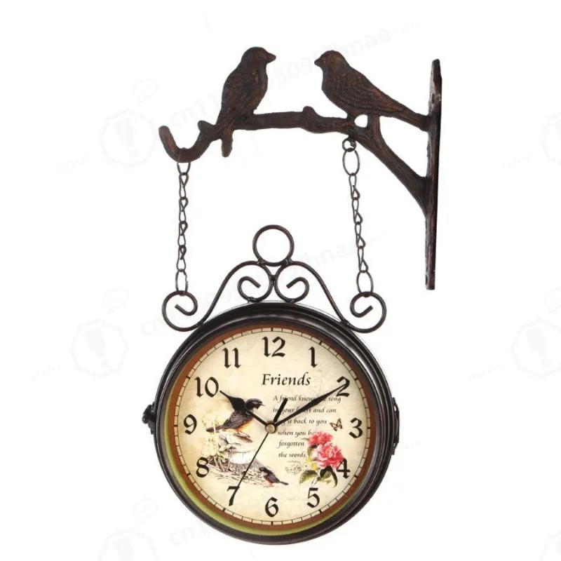 Minimalist Wrought Iron Double Face Wall Clock Vintage Stylish Household Decor For Living Room Interior Wall Decoration Clock