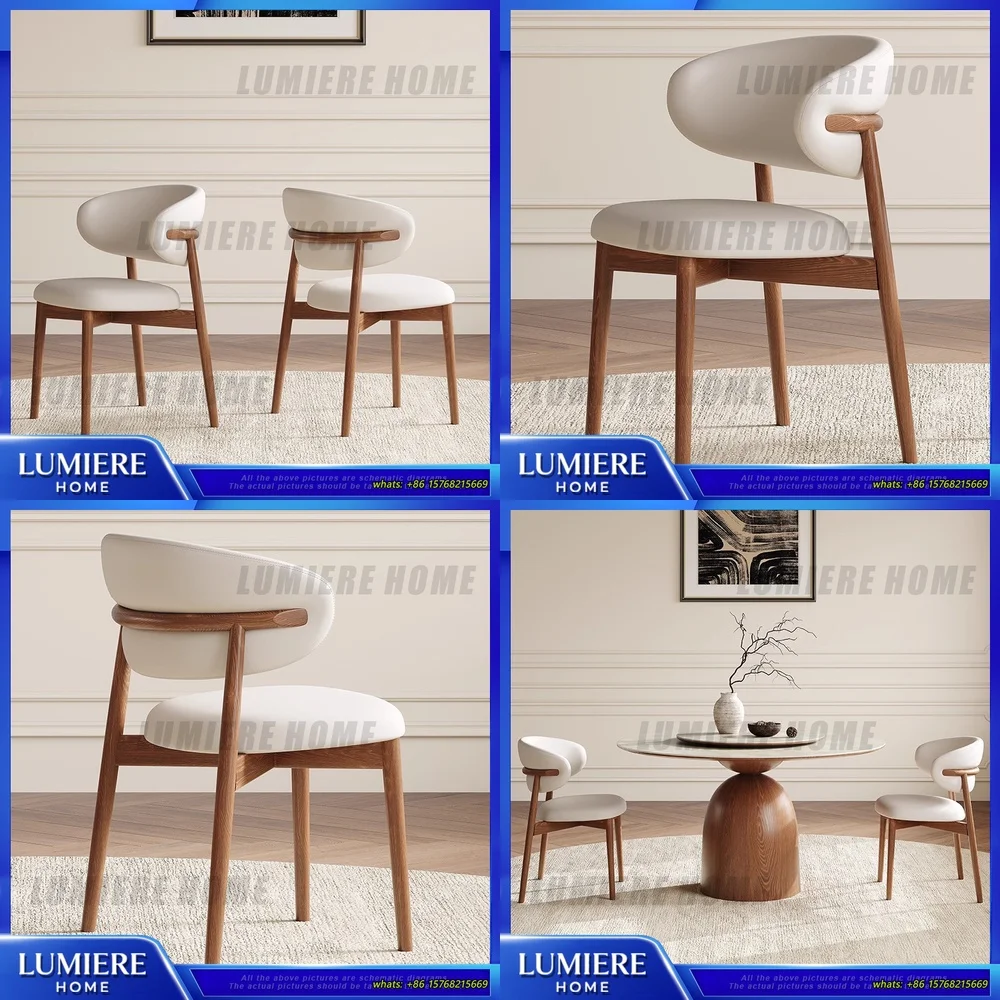 

Vintage Solid Wood Dining Chair French Nordic Style Backrest Chair for Home Restaurant High End Hotel Cafe Ash Wood Seat