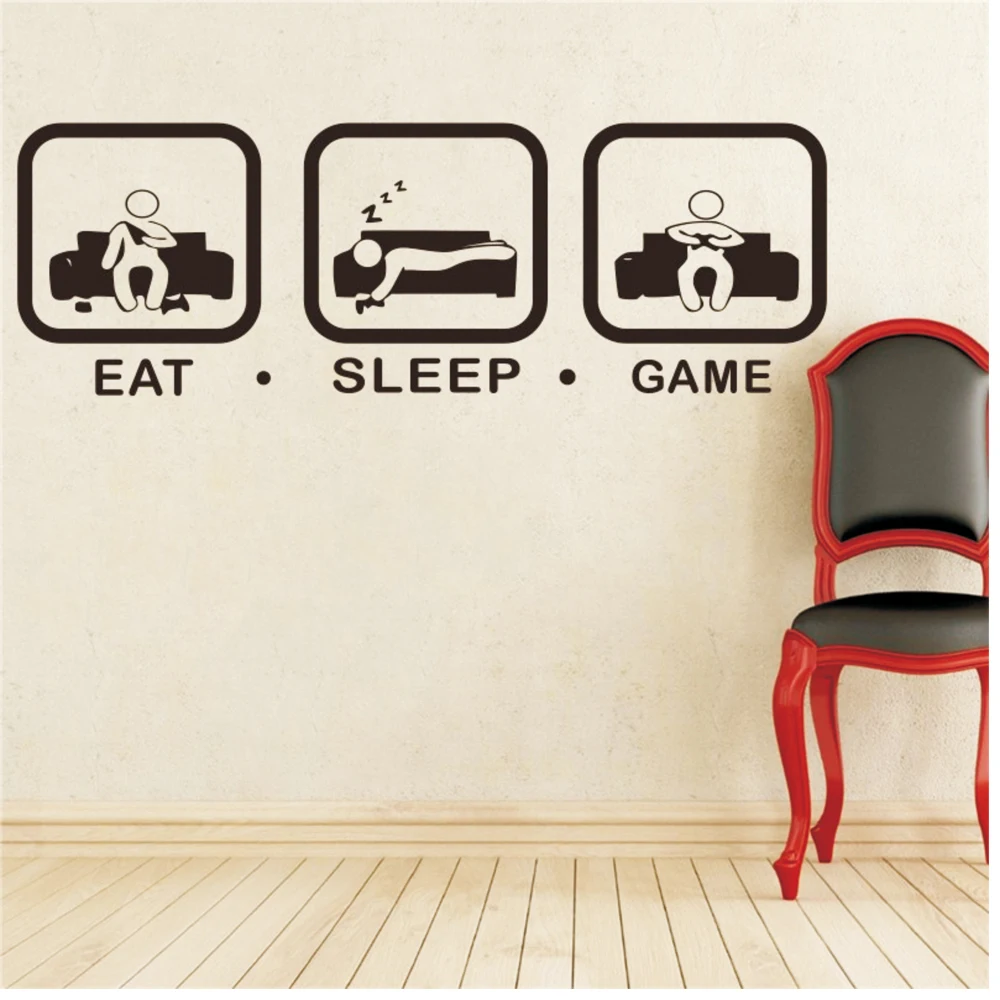 Eat Sleep Game Wall Sticker Gaming Joystick Playing Decals Wall Art Decor Kids Room Home Decoration Gamer Wallpaper